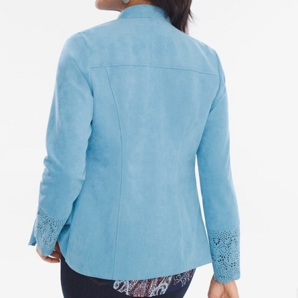 Chico's‎ Faux Suede Perforated Drape Jacket Size Large Blue NWT - Picture 2 of 11